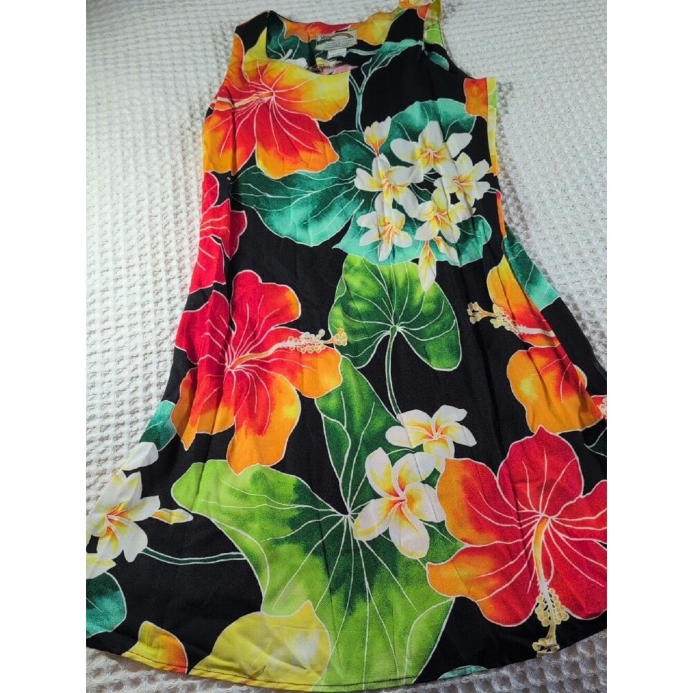 Paradise Found Hawaiian Sleeveless Black Maxi Dress  Tropical Print Rayon
